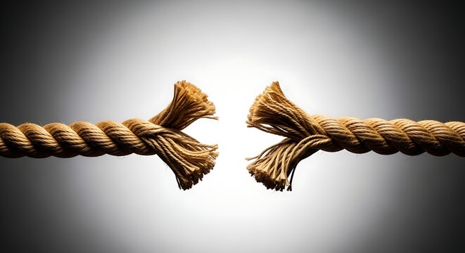 Severed rope with frayed ends close up studio shot