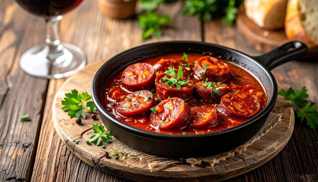 Chorizo in Rotwein spanische Tapas