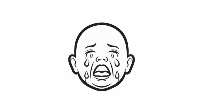 Simple line drawing of a crying baby's face