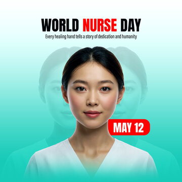 International Nurses Day May 12 Poster with Female Nurse Healthcare Awareness Design