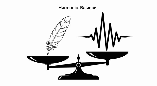 Symbolic balance scales weighing a feather against a sound wave, representing harmonic balance.
