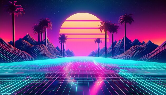 synthwave vaporwave retrowave retro futurism cyberpunk themed abstract holographic background