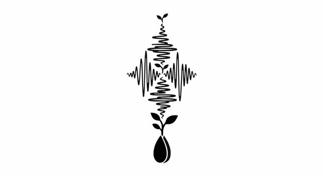Growing seed sprouts with abstract waveform symbolizing progress and life.