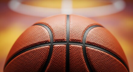 Obraz premium Close-up of a basketball on a court with hoop
