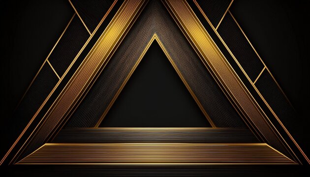 abstract golden lines on black bg luxury universal frame premium 3d design geometric triangle borders with copy space in center right left down up generative ai