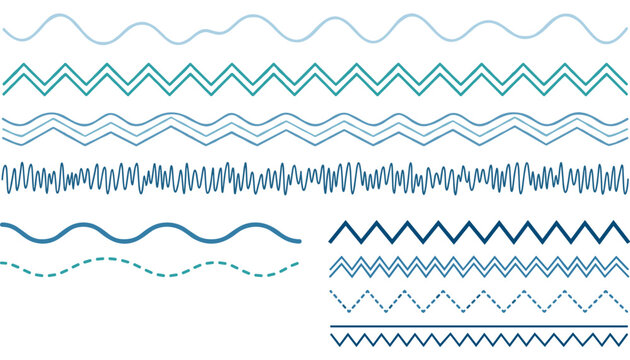 Abstract wavy and zigzag line patterns, vector graphic elements for design, transparent background.