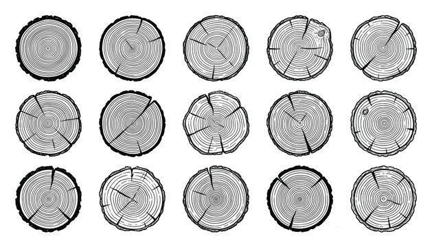 Vector illustration of wood log cross section icons for natural or lumber themes, transparent background.