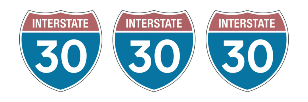 Interstate 30 highway vector signs, American road shield symbol
