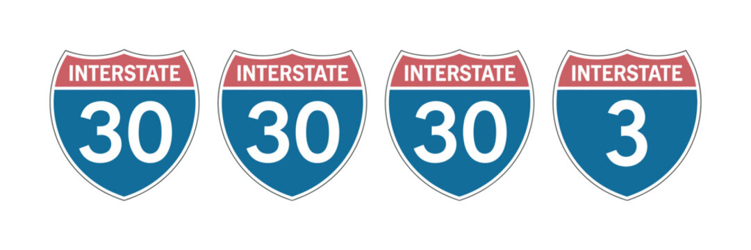 Interstate 30 highway vector signs, American road shield symbol