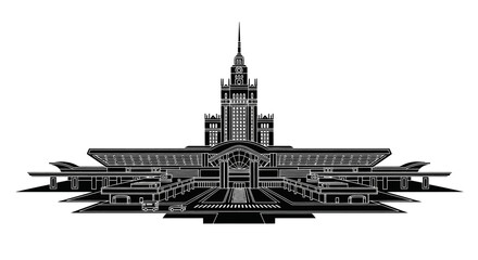 Obraz premium Moscow State University silhouette icon ? iconic architectural landmark