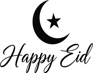 Obraz premium Happy eid text with crescent moon and star icon