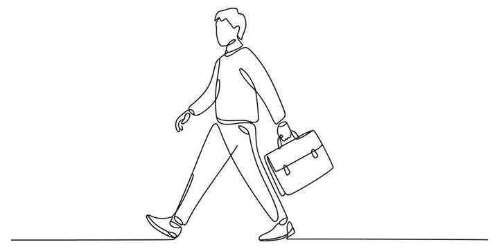 Businessman walking with a briefcase single line drawing