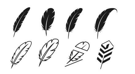 Feather Icons Set - Quill, Writing, Bird, Flight, Silhouette © Wilujeng Graphic