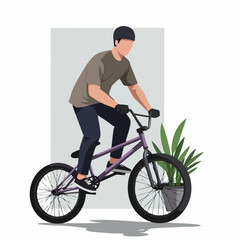 Naklejka premium Man Riding Purple BMX Bicycle Minimalist Vector Illustration