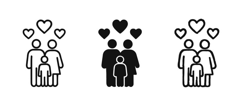 Happy Family with Hearts Icon Set Representing Love Care and Support