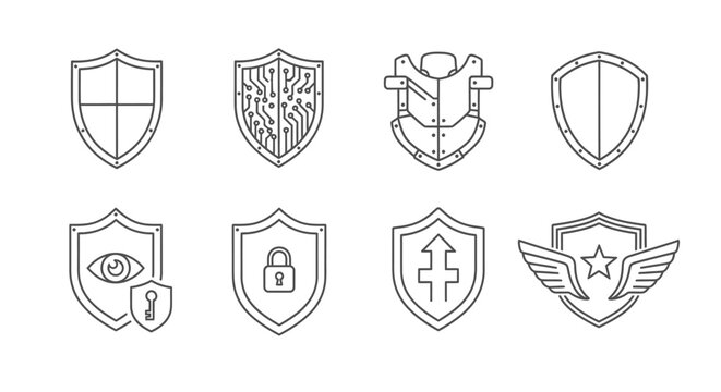 Set of Shield Icons: Security, Protection, Defense, Technology, Armor, Safety