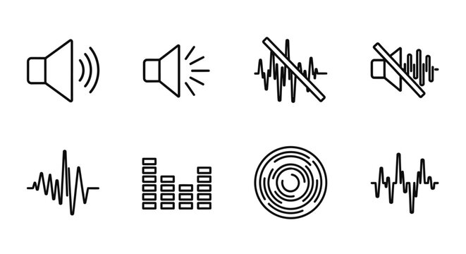 Sound Icons: Volume Up, Down, Mute, Equalizer, Waveform, Record