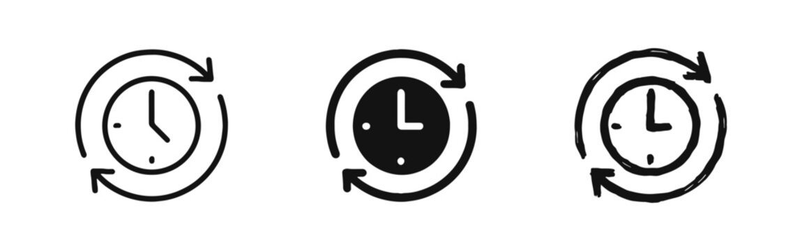 Time Management and Recurring Schedule Icons with Clock and Arrows for Efficiency and Routine