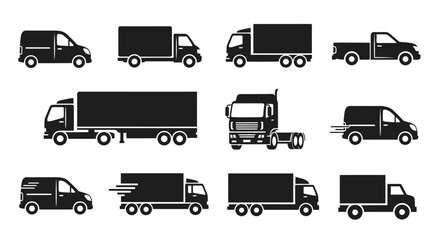 Collection of Truck and Van Silhouettes for Logistics and Delivery © Wilujeng Graphic