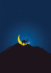 Camel and eid moon background. Eid al adha concept. Eid greetings vector. Eid celebrations concept © suman