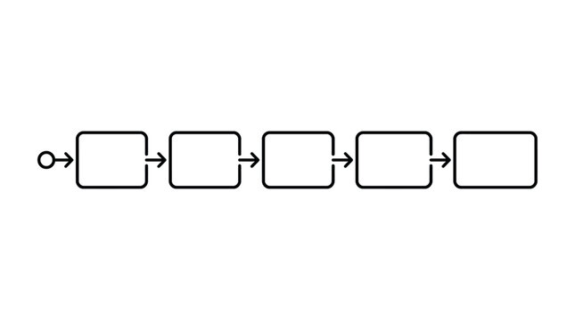 Minimalist single icon representing a linear process workflow pipeline. Clean graphic for continuous integration and delivery steps, perfect for technology diagrams
