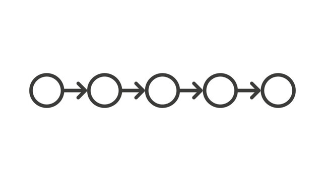 Minimalist horizontal timeline with five connected circular nodes representing stages of progress