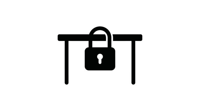 Minimalist single icon design for secure content access, featuring a table with a padlock, symbolizing restricted information or a digital paywall