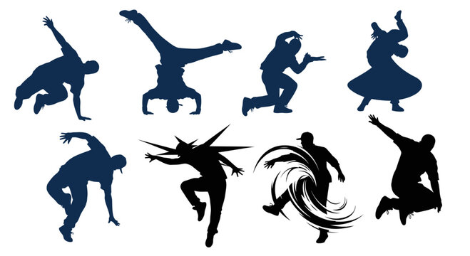 Breakdance Silhouettes: Dynamic B-Boy Poses and Hip Hop Dance Moves