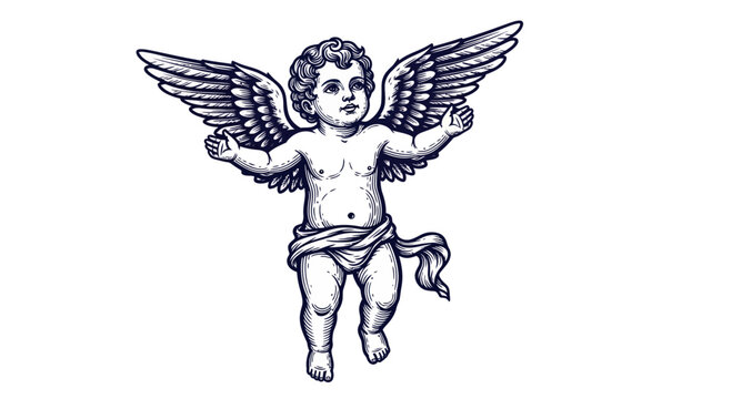 Cherub Angel Illustration - Vintage Drawing Style