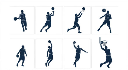 Basketball Player Silhouette Set: Dribbling, Shooting, Dunking, Playing © febri