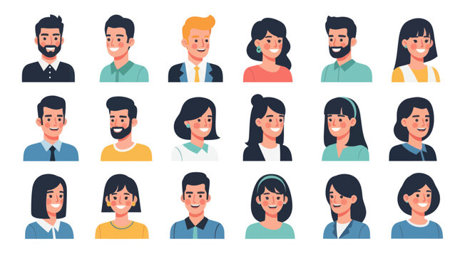 Diverse Group of People Avatars, Flat Design Style, Collection of Characters