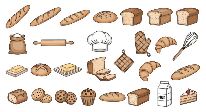 Assorted Baked Goods and Bakery Tools Collection - Illustration