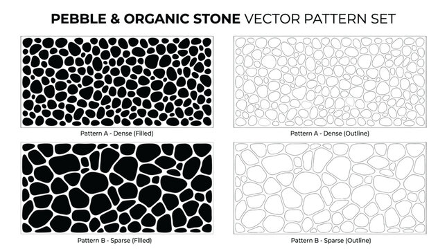 Vector pebble stone seamless pattern design, abstract irregular shapes texture, black and white contrast vector artwork, decorative background, modern vector illustration for creative projects