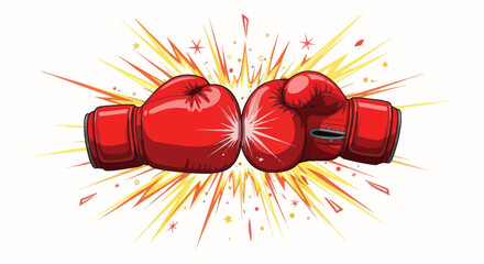 Red Boxing Gloves Clash with Explosive Impact © firia