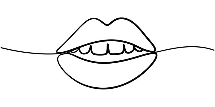 Continuous single line drawing of human lips and teeth