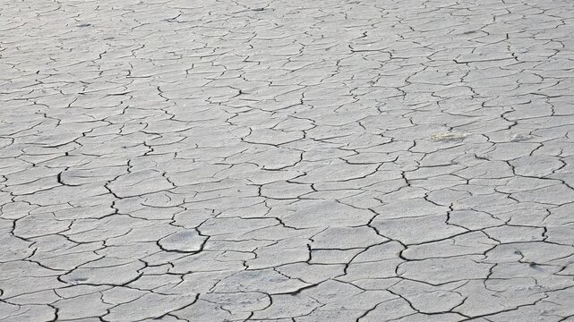 Fissures across cracked dry soil surface show severe drought and erosion patterns clearly. Close view emphasizes aridity hardened crust polygon cracks climate stress on ground.