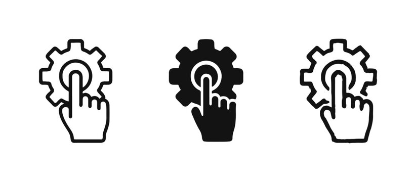 Manual Configuration and System Settings Hand Touch Icon Set