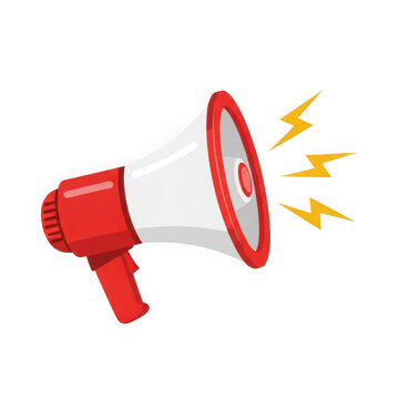 Red and white megaphone with yellow lightning