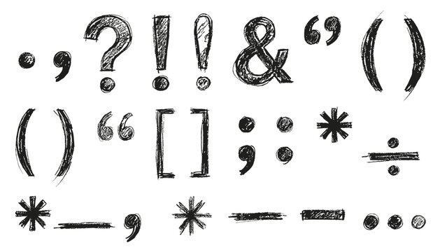 Hand drawn punctuation marks symbols and signs including question marks exclamation points ampersand and brackets vector transparent.