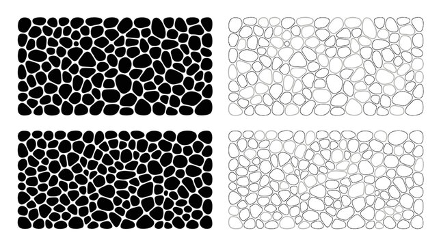 Vector pebble stone seamless pattern design, abstract irregular shapes texture, black and white contrast vector artwork, decorative background, modern vector illustration for creative projects