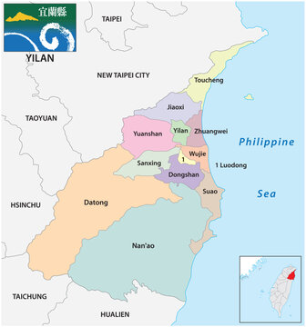 Administrative map of Yilan County, Taiwan
