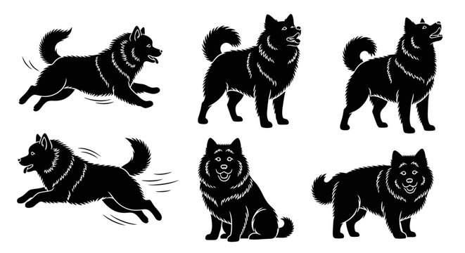 Set of Black Dog Silhouettes in Various Poses
