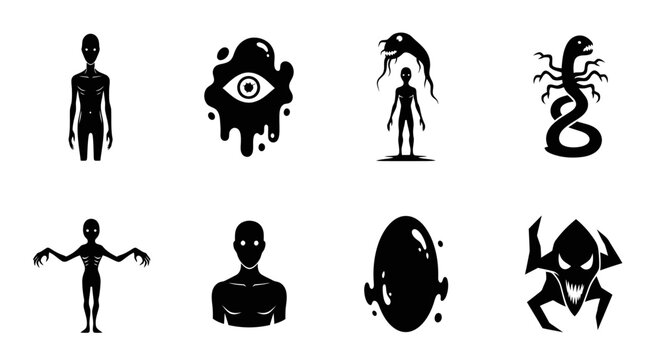 Monsters and Creatures Silhouette Icons: Horror, Sci-Fi, Fantasy Collection