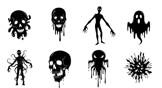 Spooky Halloween Monsters and Skulls - Black Silhouettes Collection