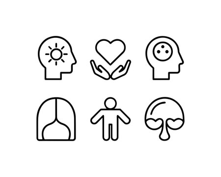Set of outline icons for mental health and wellbeing concepts with self improvement personal growth positive thinking wellbeing abstract collection illustration minimalist iconography