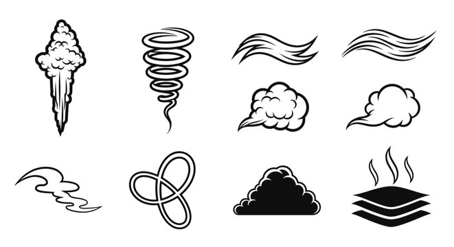 Collection of stylized wind and smoke icons, vector art