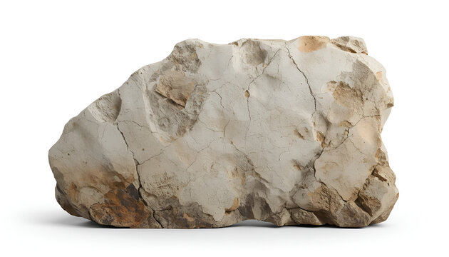 A large stone sits on a surface in a neutral environment.