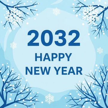 Happy new year 2032 in a winter scene illustration