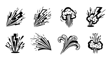 Explosion Burst Comic Style Icons Set - Black and White © Wilujeng Graphic
