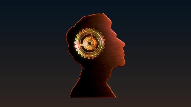 Human Head with Rotating Gear Inside Brain Concept &ndash; AI, Thinking, Innovation, Technology Loop Animation